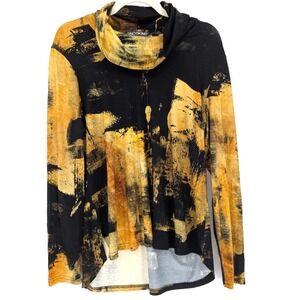 Sno Skins Abstract Cowl Neck Artwear Top Black Yellow L USA Outdoor Maximalist